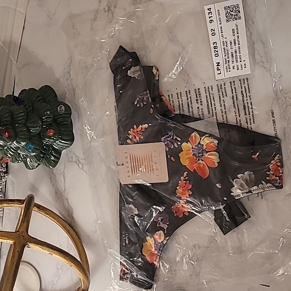 SAVAGE X FENTY NIGHT BLOOMS HIGH- LEG BIKINI- BLACK CAVIAR BEDTIME BOUQUET  SZ S - Picture 3 of 6